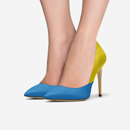 Yellow Blue Leather Pumps