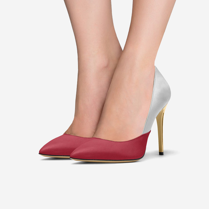 "Country Ball" Red with White Leather Pumps