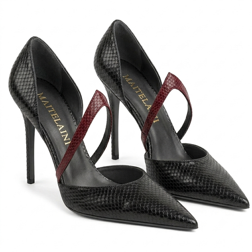 100mm Black Snake Leather with Red Belt Pumps