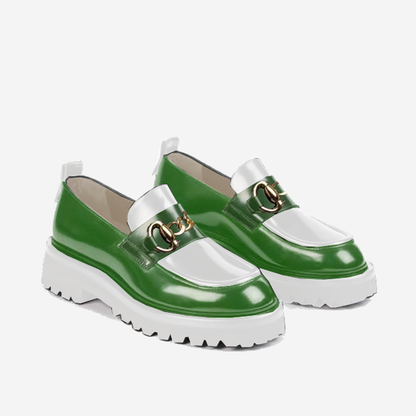 Green White Patent Leather loafers