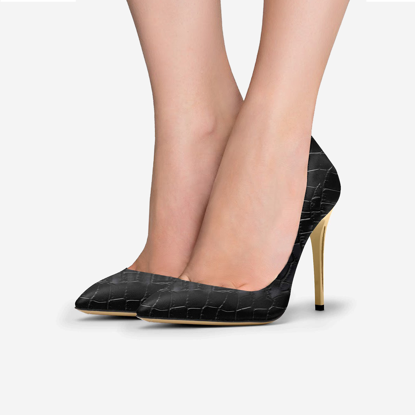 Black Croc Printed leather Pumps