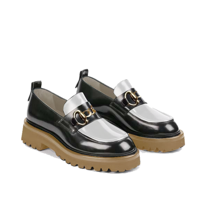 Black White Patent Leather loafers