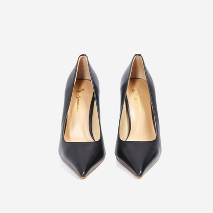 Black Cowhide Leather Pumps