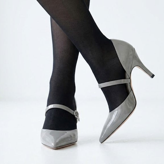 50mm Grey Patent Leather Mary Jean Pumps