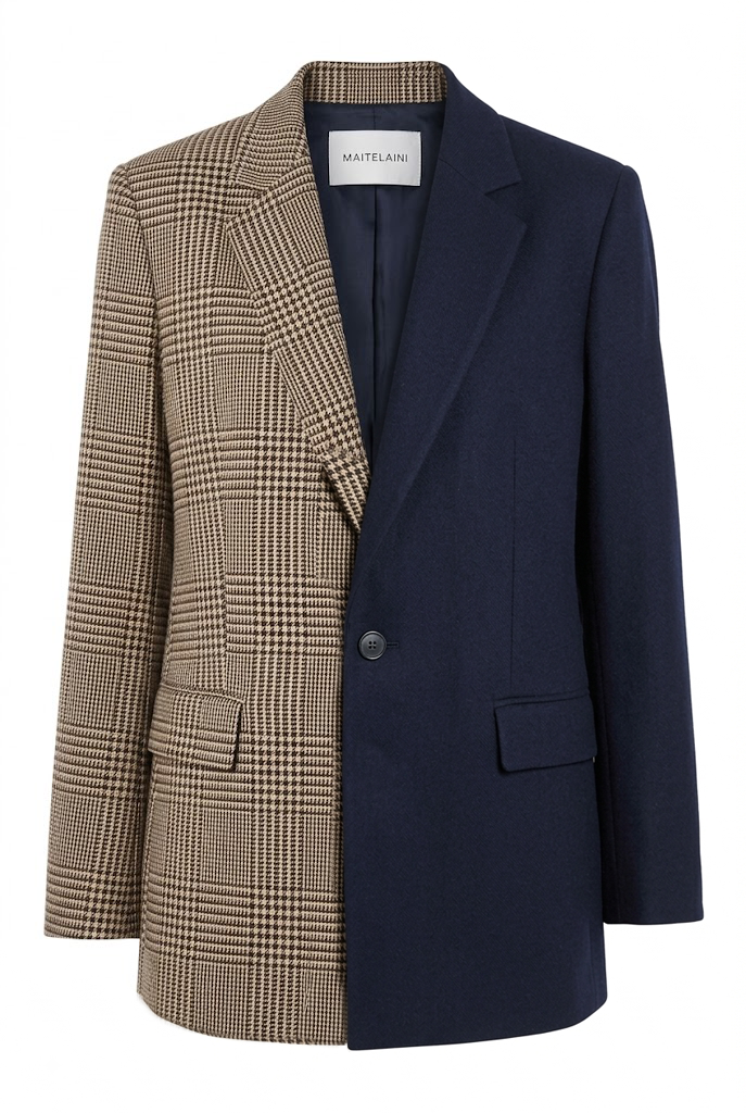 Navy blue panelled canvas and wool blaze