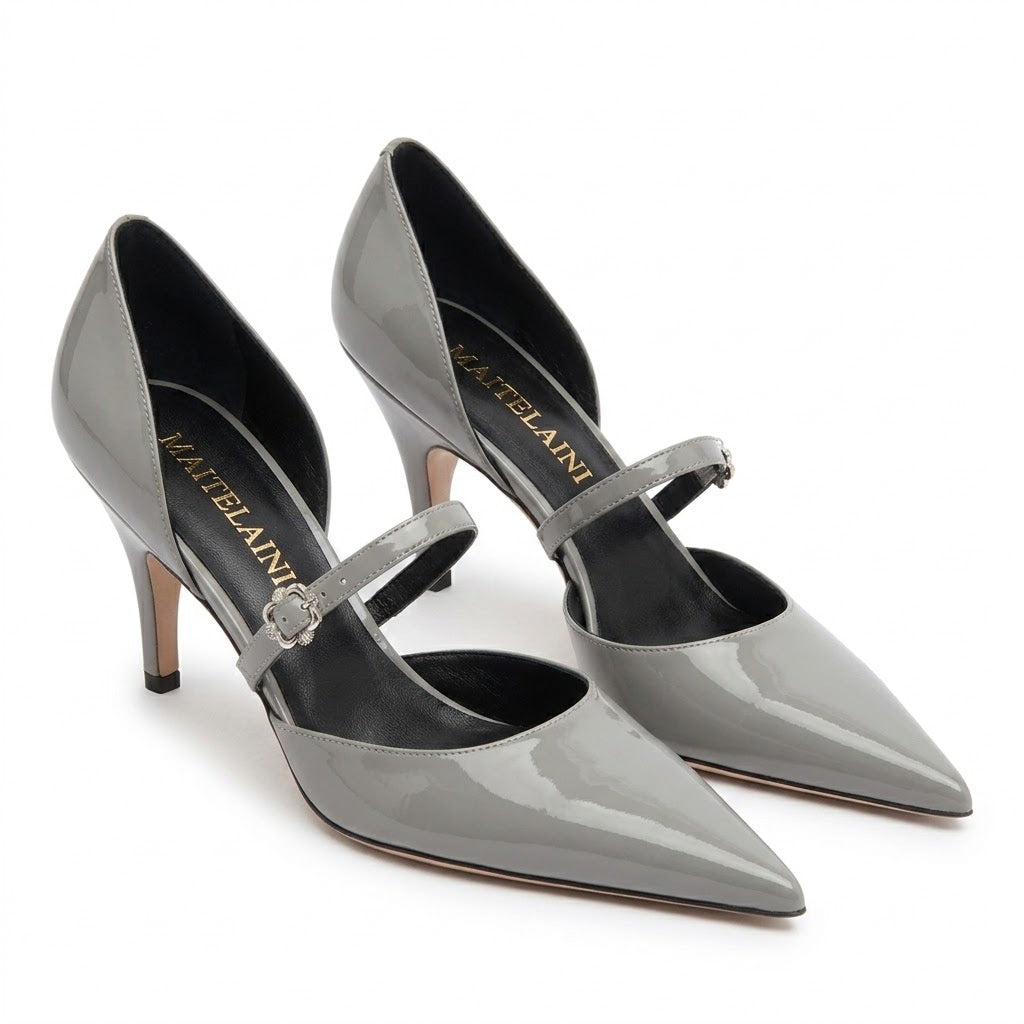 50mm Grey Patent Leather Mary Jean Pumps