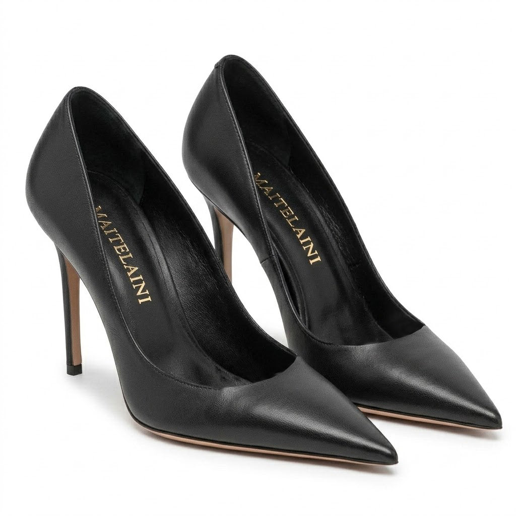 Elegant Queen 100 Black Leather Pumps