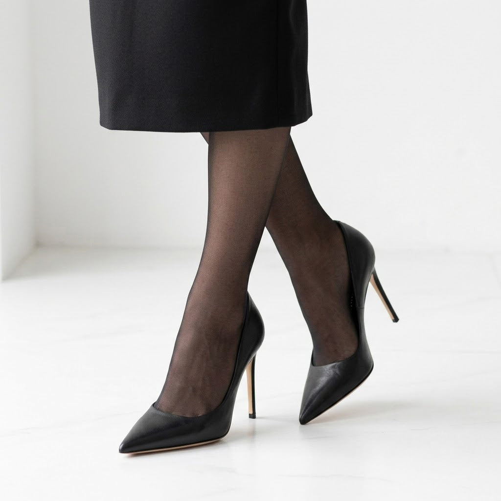 Elegant Queen 100 Black Leather Pumps
