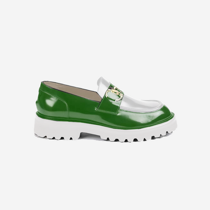 Green White Patent Leather loafers