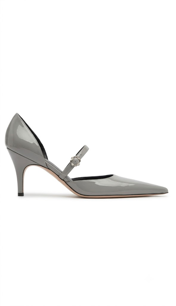 50mm Grey Patent Leather Mary Jean Pumps