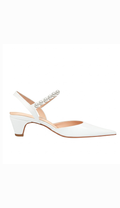 40mm White Leather with Pearls Belt Pumps