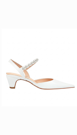40mm White Leather with Pearls Belt Pumps