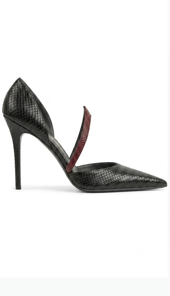 100mm Black Snake Leather with Red Belt Pumps