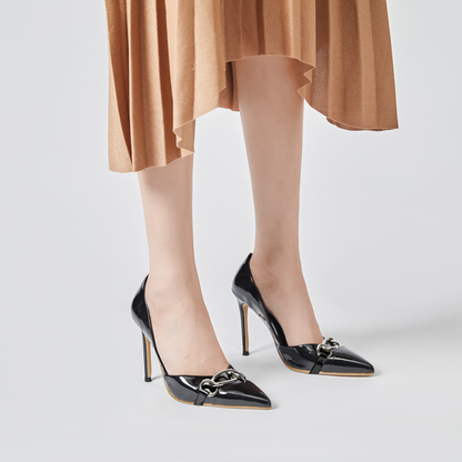 Black Patent Leather Metal Buckle Pumps