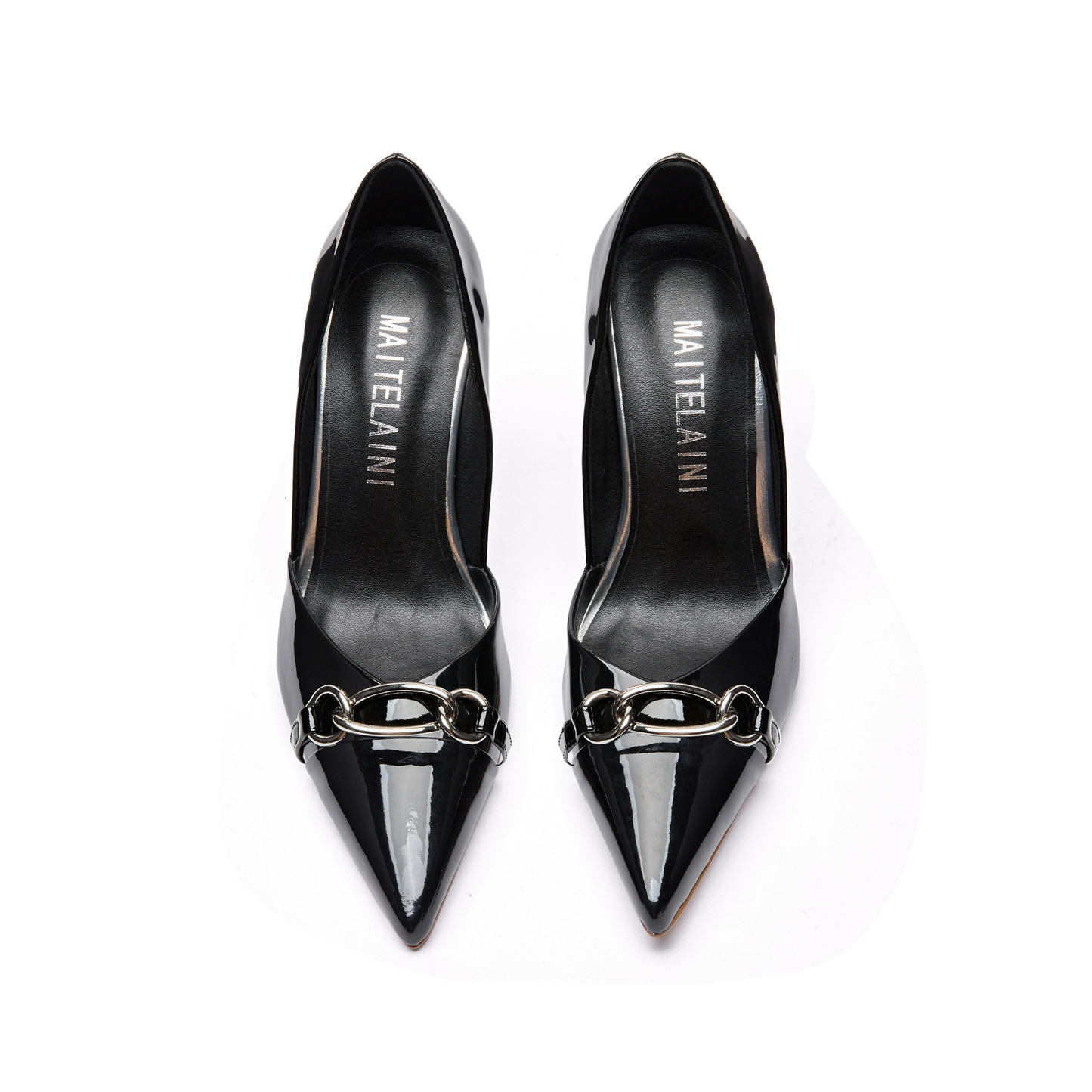 Black Patent Leather Metal Buckle Pumps