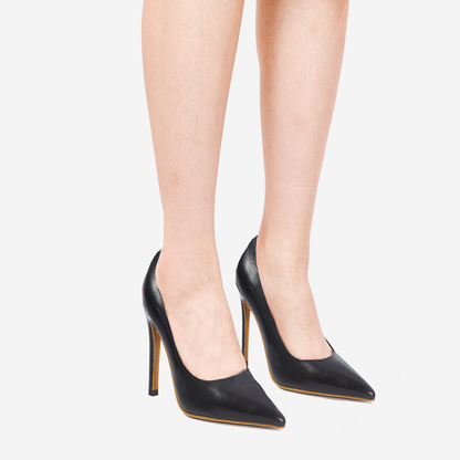 Black Cowhide Leather Pumps