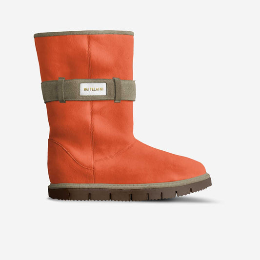 Winter Brown Red Cotton Belted Boots